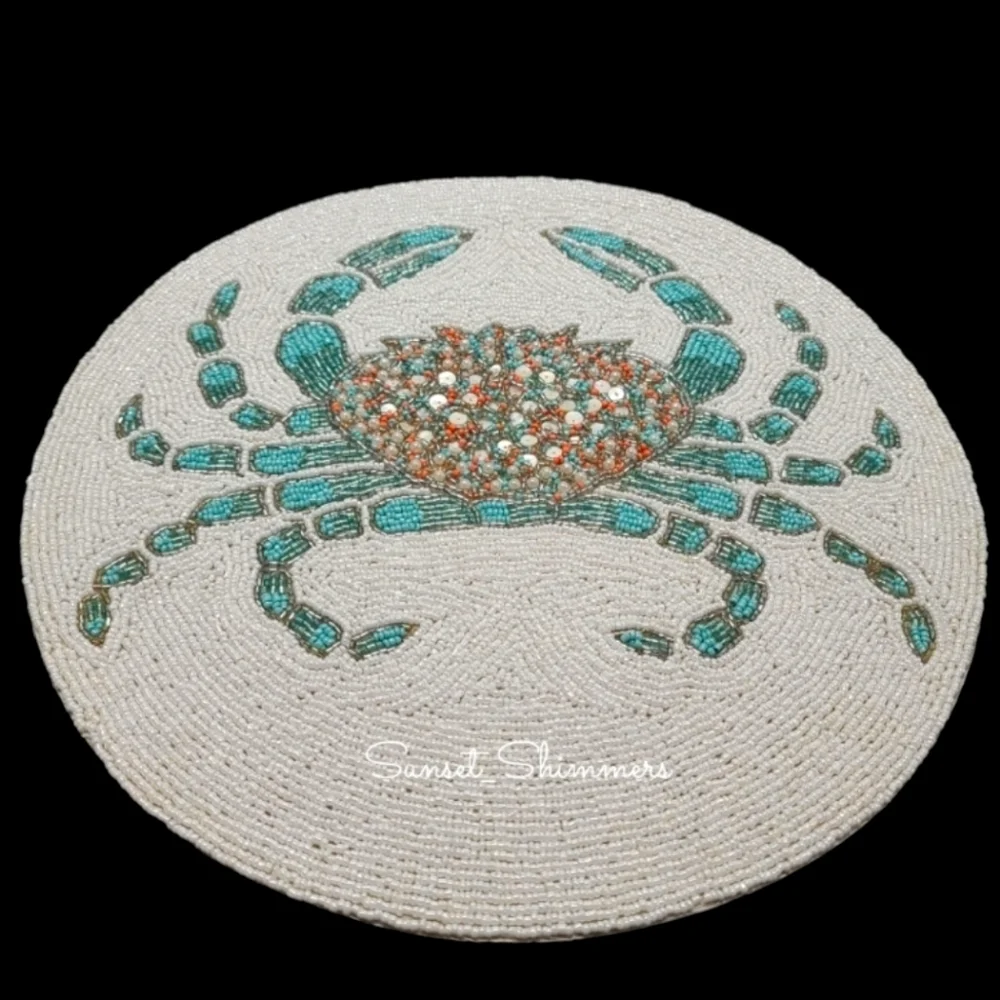 Coastal Collection Blue Crab Sealife Summer Beaded Placemat Charger Centerpiece